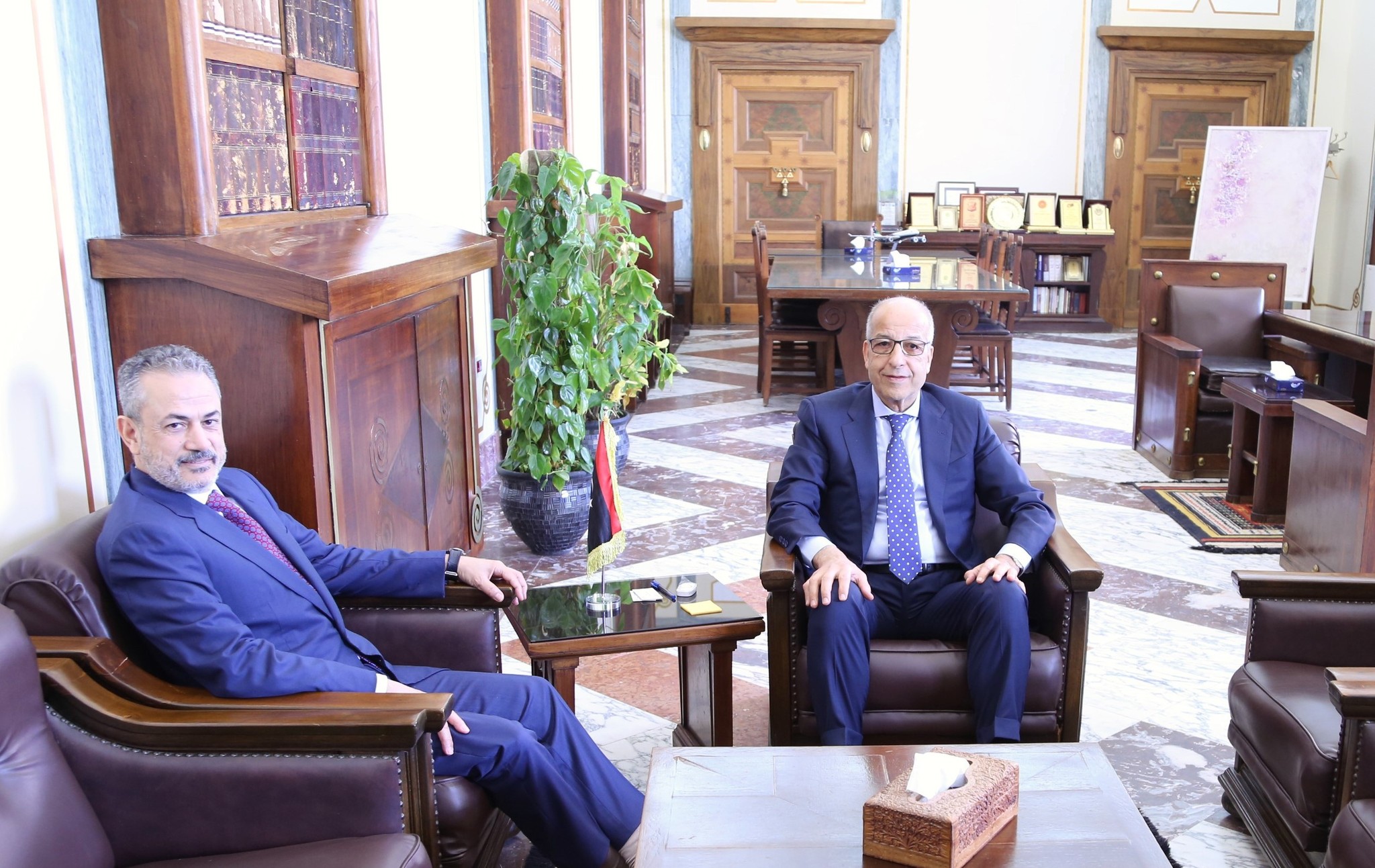 H.E Mr. Saddek Omar El-Kaber, Governor of the Central Bank of Libya (CBL), meets with the Chairman  of the National Oil Corporation (NOC) Mr. Farhat Omar Bengdara